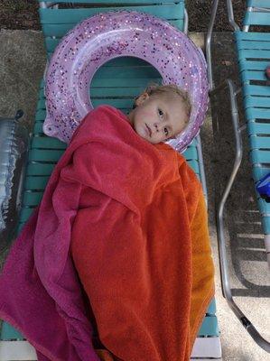 Taking a break from the pool! #connecticutbelairswimclub #familytime @yelpdc #cozytowel