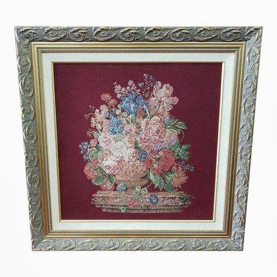 On sale for $100! 1980's Vanguard Studios Gilded Wood Framed Floral Tapestry Art!