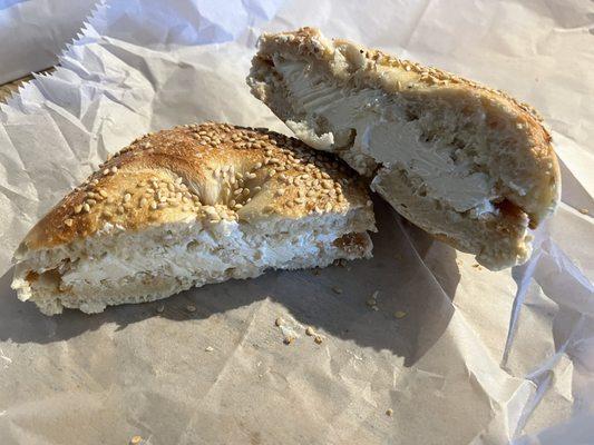 Sesame bagel with cream cheese