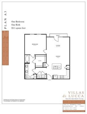 A3 - 861 sqft  1 bed, 1 bath  $1050 - $1110