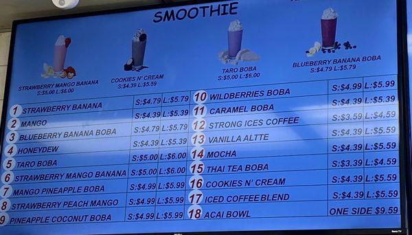 Smoothies menu- price changed