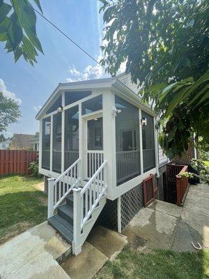 Screens over exterior porch.