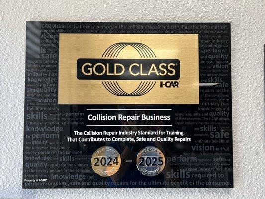 Proud to be an I-CAR Gold Certified facility. Only the best shops hold this designation.