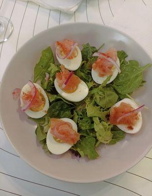 Smoked salmon deviled eggs