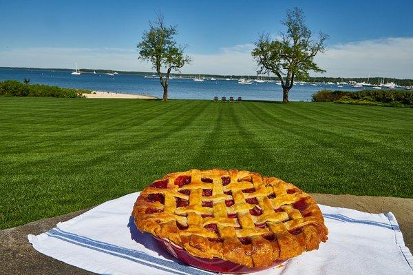 Strawberry Rhubarb Pie on a Sunny Day