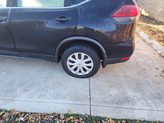 Flat tire and a donut.