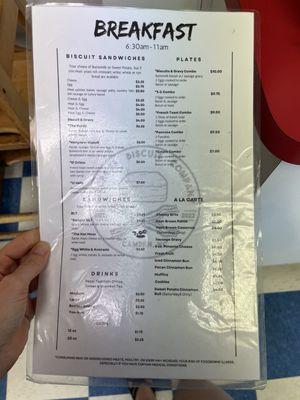 Breakfast menu