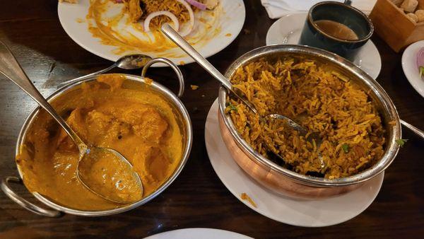 Chicken korma and chicken biryani