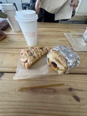 Berry Scone, OG Breakfast Sandwich, & Maple Oat Latte