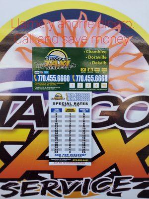 Rate for te business TANGO-TAXI.