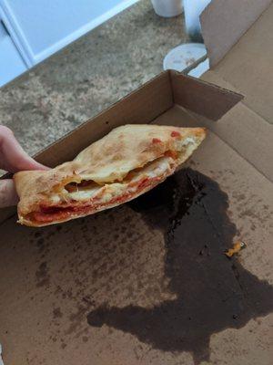 Thin soft calzone with no ricotta to be found :(