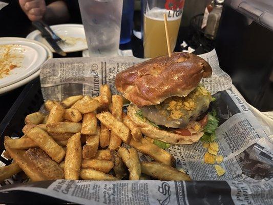 Middleswarth burger on a pretzel roll