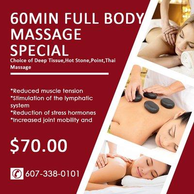 Only $70 for 60Min Body Massage _ Call (607) 338-0101