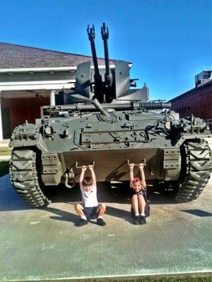 Kids and tank.