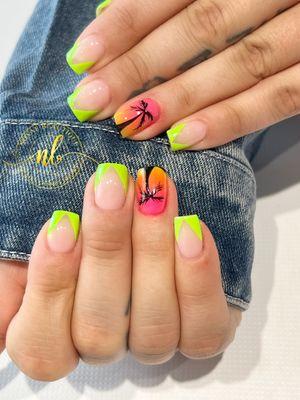 Acrylic with nails art and nails care