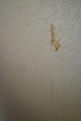 The mysterious red glob on the wall of my Super 8 Winchester room.