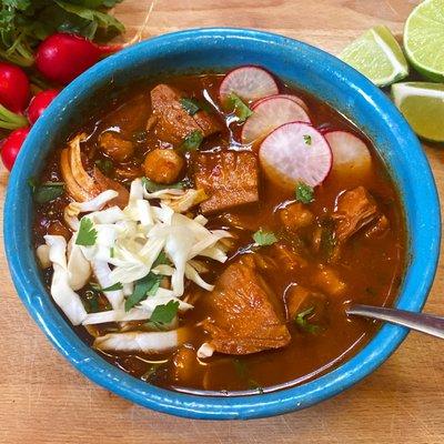 Pozole with jackfruit "pork."