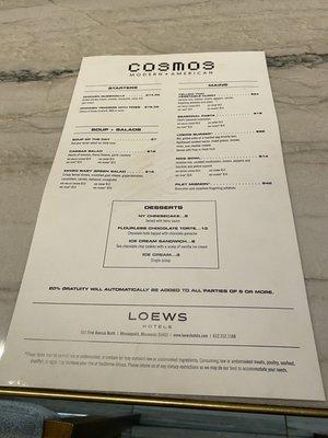 Food menu as of July 2023