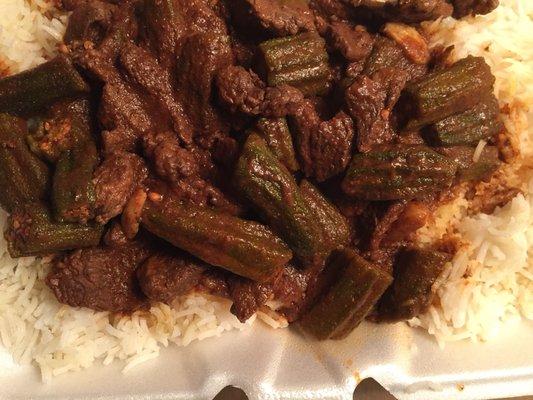 This was his own made dish for him and his family and he shared it with me. Okra with lamb. It was the best Okra dish I had in my life.