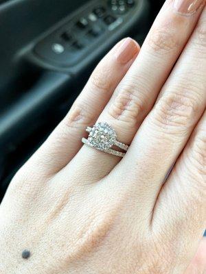 My beautifully done engagement ring & wedding band!