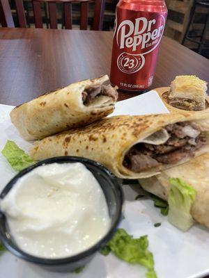 Beef Shawarma Wrap with Drink and Baklava