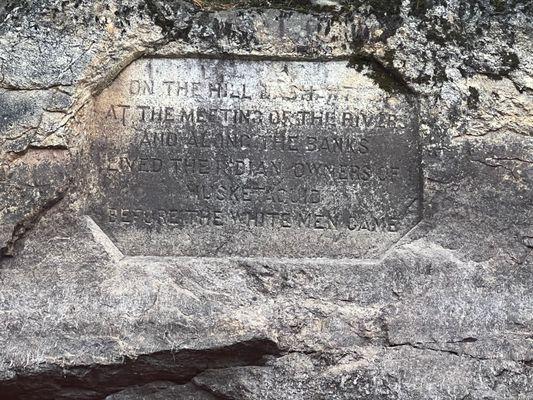 When the water is low, you can see this plaque honoring the Musketaquid nation