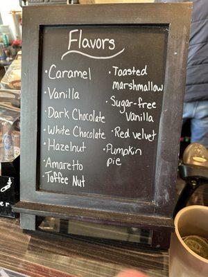 Coffee flavors available.  I had pumpkin pie flavor which was yummy.