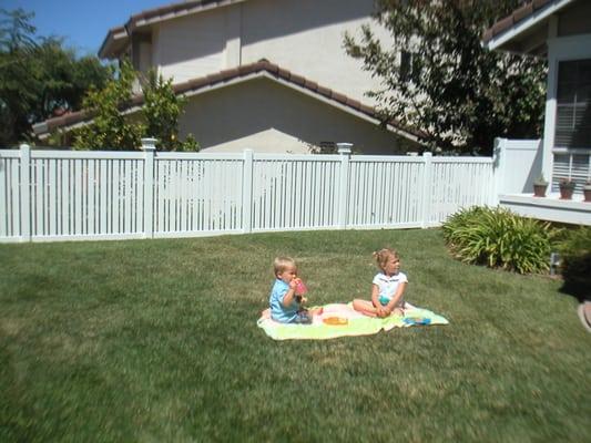 Alternating picket semi private fence w/ low voltage post cap accent Lights