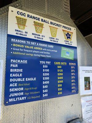 Range card and bucket prices