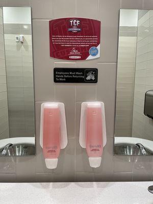 Soap dispensers in bathroom