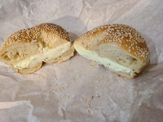 Sesame bagel with scallion cream cheese