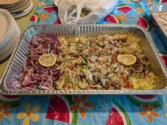 Grill mix for 12 salad and pickled onions.