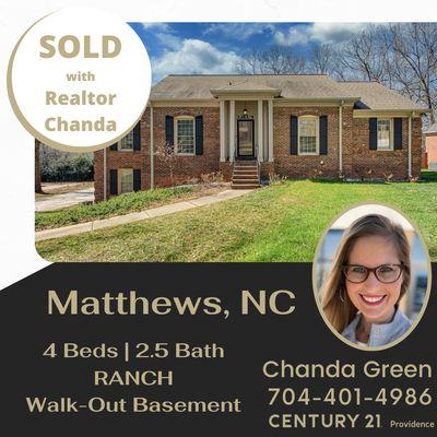 Matthews, NC Ranch Home with Basement sold with Realtor Chanda Green