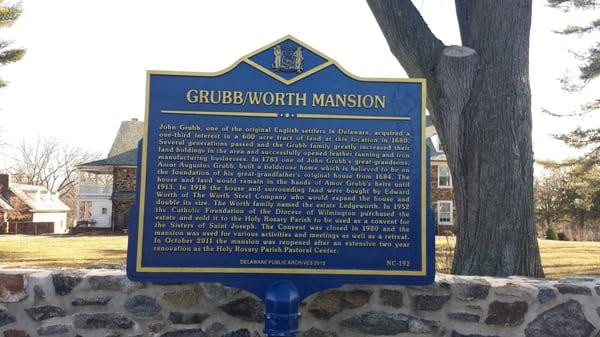 The historical marker in front of the Grubb/Worth mansion