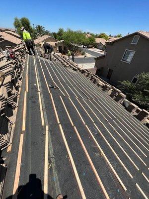 Tile Roof underlayment replacement in progress