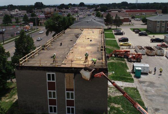 Roof tear off after apartment fire