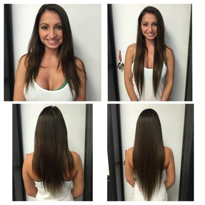 Before & After hair extensions done by Aryn Noël