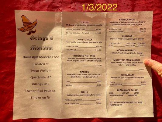 Menu (incl Mtn Man Burrito!)