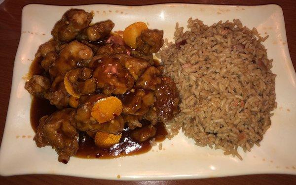 Orange chicken and pork fried rice