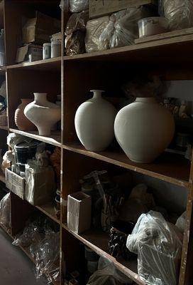 Studio shelves and member works