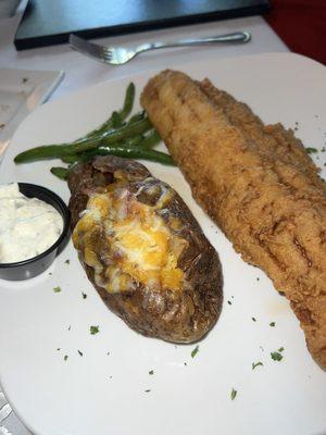 fried walleye with baked potato