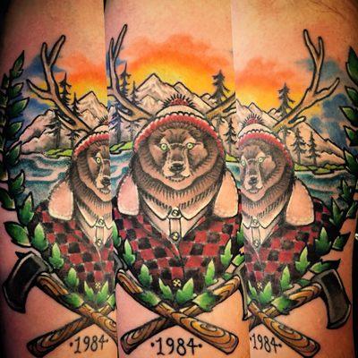 Bears of the northwest, color leg/calf tattoo