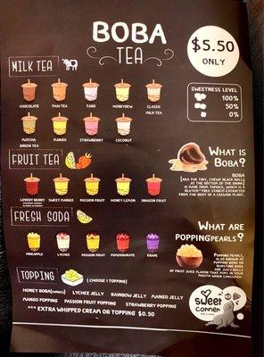 Boba Tea Menu