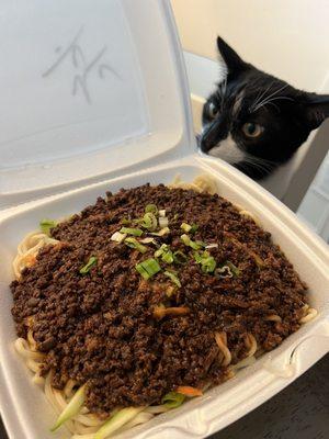 Zhajiang Noodles with a side of cat