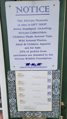 25% of profits go to the African Wildlife Foundation