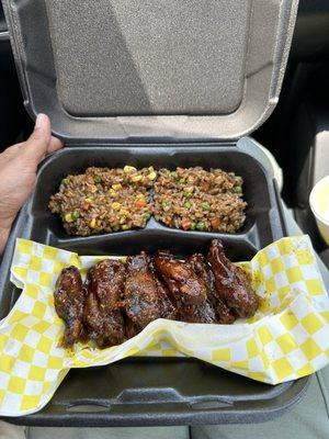 Jerked teriyaki lemon pepper wings/ fried rice