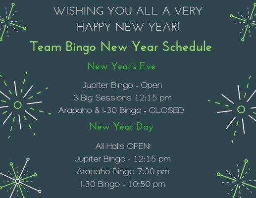 Team Bingo New Year's Schedule