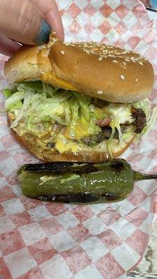 Doggy burger with roasted jalapeño... delicious