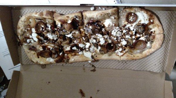 Moonstruck with mushroom truffle, sauteed onions, goat cheese, and Italian sausage extra add on.