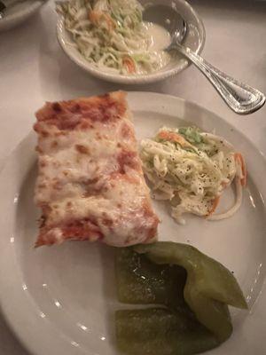 Relish Tray consists of pickled peppers, coleslaw and pizza bread which comes with your dining entree.